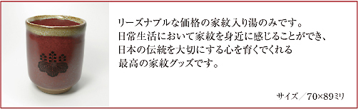 家紋入り赤ウノフ流し湯のみ6