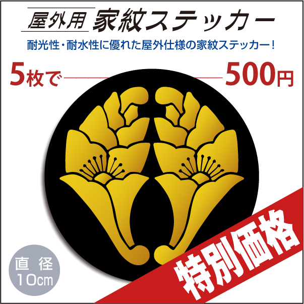 屋外用ステッカー「抱き花杏葉」黒地に山吹100mm